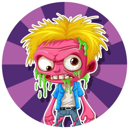 Téléchargez les illustrations : Illustration vectorielle d'un zombie sur une icône de cercle de style comique rétro - en licence libre de droit