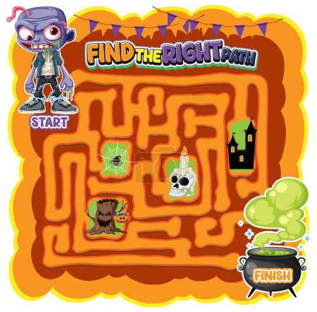 Téléchargez les illustrations : Illustration vectorielle d'un jeu de labyrinthe sur le thème d'Halloween - en licence libre de droit