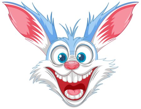Ilustración de Una ilustración vectorial de dibujos animados de un conejo loco con una cabeza de sonrisa aterradora aislada en blanco - Imagen libre de derechos