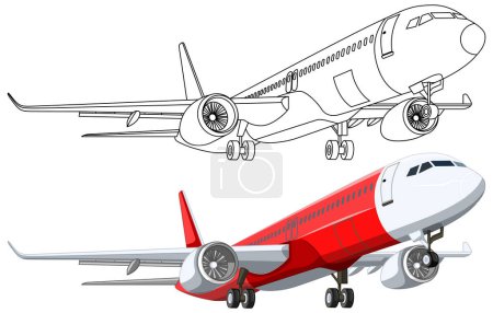 Téléchargez les illustrations : Illustration cartoon d'un simple avion d'une compagnie aérienne commerciale décollant - en licence libre de droit
