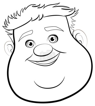 Téléchargez les illustrations : Illustration vectorielle de dessin animé du visage d'un homme joufflu sous forme de contour - en licence libre de droit
