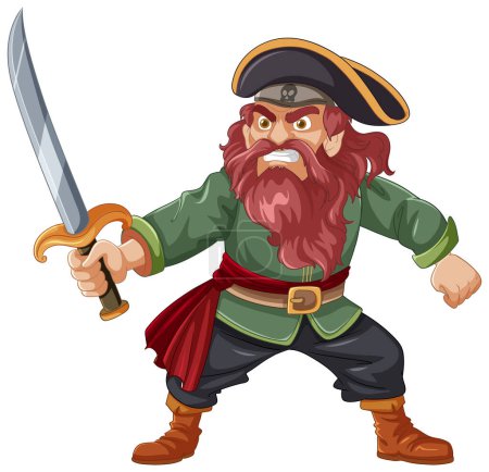 Illustration for A determined pirate cartoon character battles with an angry expression - Royalty Free Image