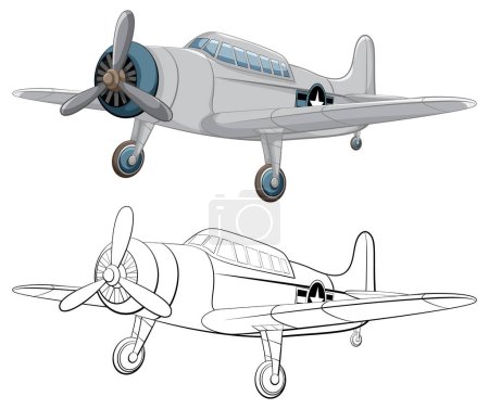 Ilustración de Aislado en blanco, este clásico esquema de aviones vintage es perfecto para colorear - Imagen libre de derechos