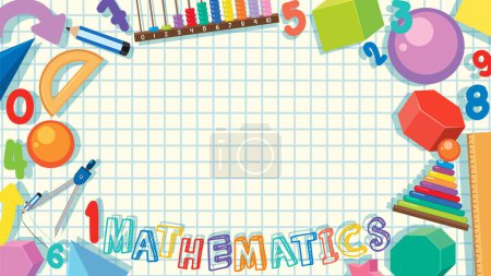 Illustration for Math Number and Object Element Border with Notebook Checkered Background illustration - Royalty Free Image