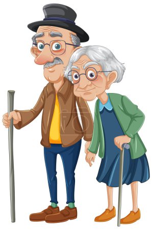 Ilustración de Abuela y abuelo disfrutando de un paseo juntos - Imagen libre de derechos
