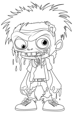 Téléchargez les illustrations : Une illustration vectorielle de dessin animé d'un zombie mâle dans le style de contour - en licence libre de droit