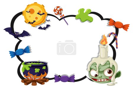 Illustration for A vector cartoon illustration of a Halloween-themed game template with decorative borders - Royalty Free Image