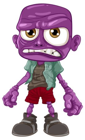 Illustration for An old, grumpy zombie man with a bald head and purple skin in a cartoon illustration style - Royalty Free Image