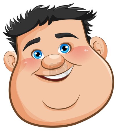 Téléchargez les illustrations : Un dessin animé joyeux d'un jeune homme joufflu au visage souriant, isolé sur fond blanc - en licence libre de droit