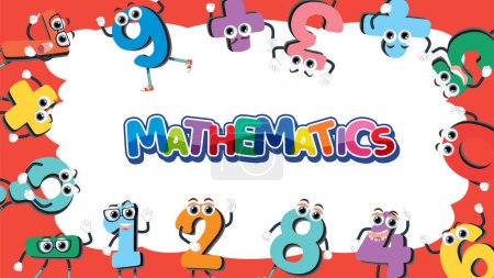 Mathematik-Zahl mit Augen Cartoon-Zeichen auf rotem Hintergrund Illustration