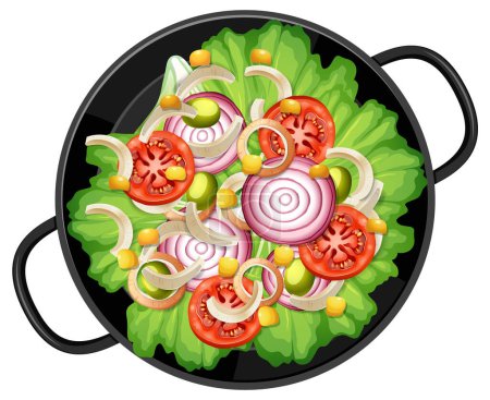 Téléchargez les illustrations : Une salade de légumes vibrante et saine capturée du haut vers le bas - en licence libre de droit