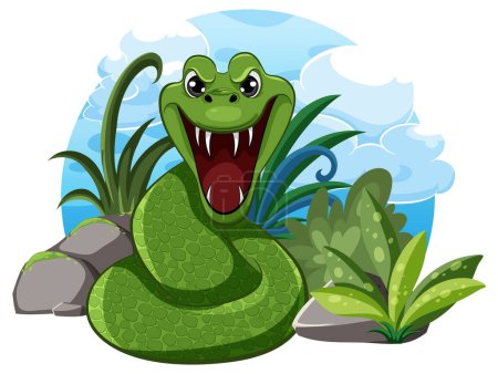 Ilustración de Una ilustración vectorial de dibujos animados de una serpiente preparada para atacar - Imagen libre de derechos
