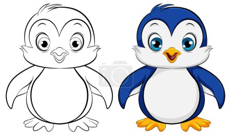 Illustration for A vector cartoon illustration of a cute baby penguin, isolated on white, for colouring pages - Royalty Free Image
