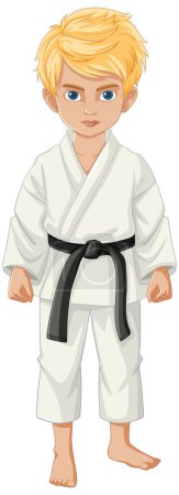 Ilustración de Un personaje de dibujos animados de un chico rubio con un atuendo deportivo de judo - Imagen libre de derechos