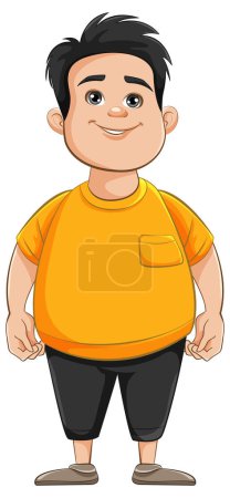 Téléchargez les illustrations : Une illustration de dessin animé gaie d'un adolescent potelé portant un t-shirt - en licence libre de droit