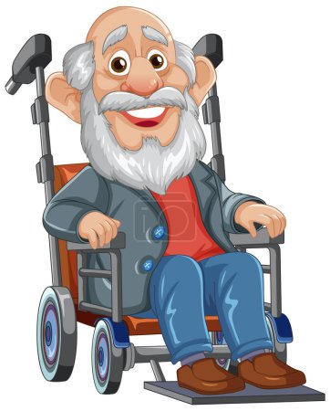 Téléchargez les illustrations : Illustration vectorielle d'un grand-père assis sur un fauteuil roulant - en licence libre de droit