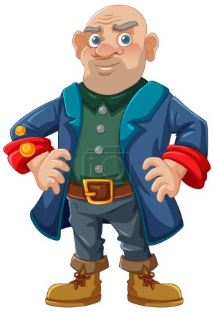 Illustration for A vector cartoon illustration of a pirate with a bald head standing - Royalty Free Image