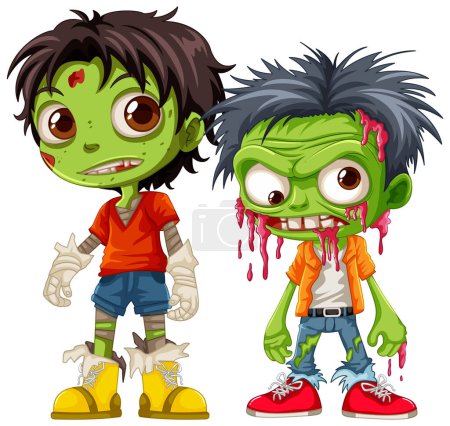 Illustration for A set of male zombie cartoon characters with green skin - Royalty Free Image