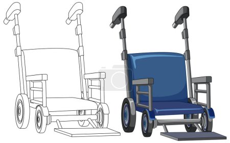 Téléchargez les illustrations : Coloriages amusants mettant en vedette un fauteuil roulant et son contour - en licence libre de droit