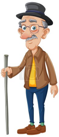 Ilustración de Personaje de dibujos animados de un anciano con un bastón - Imagen libre de derechos