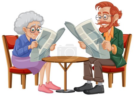 Ilustración de Ancianos abuelos disfrutando de un momento tranquilo juntos en una silla vintage - Imagen libre de derechos