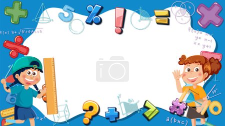 Illustration for Girl Holding Math Tools with Blank Banner Border illustration - Royalty Free Image
