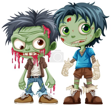 Ilustración de Ilustraciones de dibujos animados vectoriales de zombis masculinos con piel verde - Imagen libre de derechos