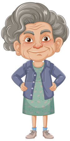 Illustration for Charming vector illustration of a stylish grandmother in a lovely dress and cardigan - Royalty Free Image