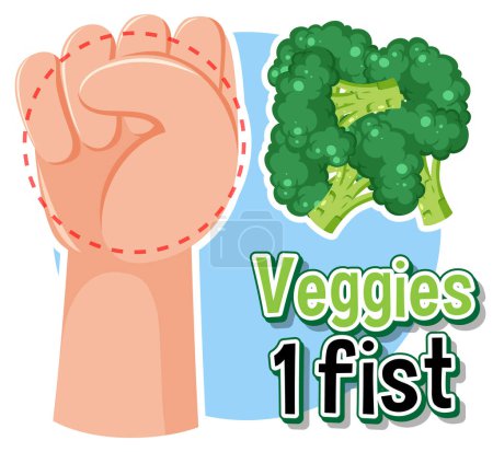 Ilustración de Aprender a comer sano mediante la comparación de porciones de alimentos visualmente - Imagen libre de derechos