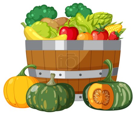 Illustration for Group of organic farm produce available for purchase - Royalty Free Image