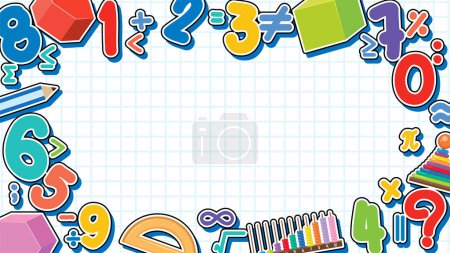 Illustration for Math Border Notebook with Checkered Background and Math Objects illustration - Royalty Free Image