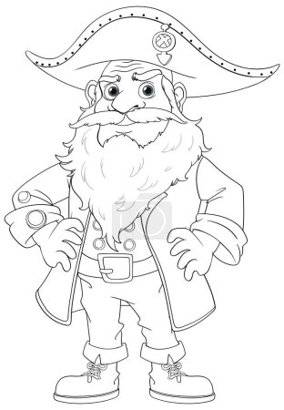 Ilustración de Divertido y atractivo esquema de dibujos animados pirata para colorear - Imagen libre de derechos