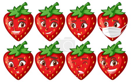 Illustration for A collection of vibrant and emotive strawberry cartoon characters - Royalty Free Image