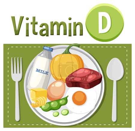 Illustration for Learn about vitamin D-rich foods through a vibrant vector illustration - Royalty Free Image