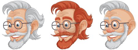 Téléchargez les illustrations : Illustrations vectorielles de dessins animés de professeurs portant des lunettes et portant diverses coiffures - en licence libre de droit