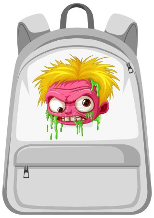 Ilustración de Un personaje zombie de dibujos animados vectorial se muestra en una mochila - Imagen libre de derechos