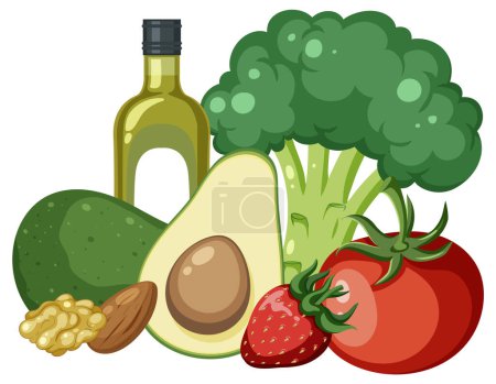 Téléchargez les illustrations : Illustration vectorielle d'un groupe d'aliments sains - en licence libre de droit