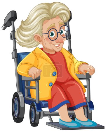 Téléchargez les illustrations : Illustration vectorielle d'une grand-mère assise sur un fauteuil roulant - en licence libre de droit