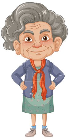 Ilustración de Encantador personaje de dibujos animados de una abuela con estilo en un traje encantador - Imagen libre de derechos