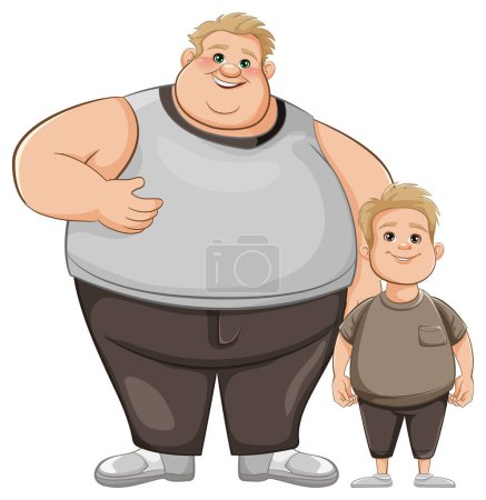 Téléchargez les illustrations : Illustration vectorielle d'un gros père et de son fils joufflu, isolés sur fond blanc - en licence libre de droit