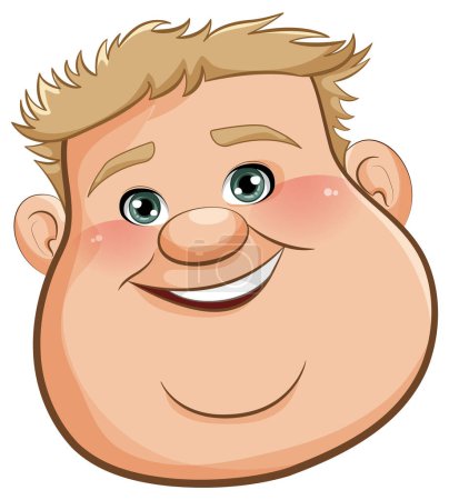 Illustration for A cheerful cartoon illustration of a chubby young man with a smiling face, isolated on a white background - Royalty Free Image