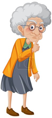 Ilustración de Una ilustración de dibujos animados vectoriales de una abuela de pie con una pose shhh - Imagen libre de derechos