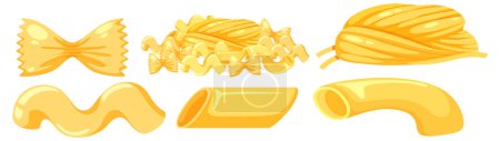Téléchargez les illustrations : Illustration vectorielle colorée présentant une variété de types de pâtes - en licence libre de droit