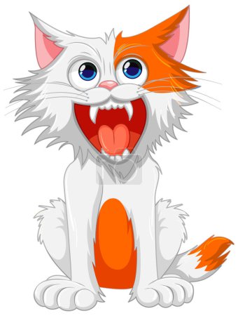 Téléchargez les illustrations : Illustration vectorielle d'un chat à la bouche ouverte et aux dents acérées, isolé sur fond blanc - en licence libre de droit