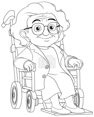 Ilustración de Ilustración de dibujos animados vectoriales de una anciana feliz en silla de ruedas - Imagen libre de derechos