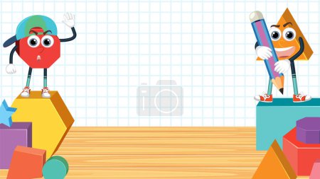 Illustration for Colorful Cartoon Characters on Math Background illustration - Royalty Free Image