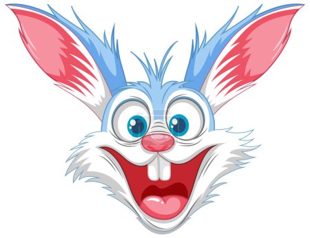 Téléchargez les illustrations : Un lapin de dessin animé joyeux avec un grand sourire, isolé sur un fond blanc - en licence libre de droit