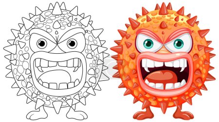 Illustration for Coloring page outline of a spiky cartoon monster - Royalty Free Image