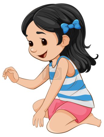 Illustration for A cheerful girl sitting in a cartoon-style vector illustration - Royalty Free Image