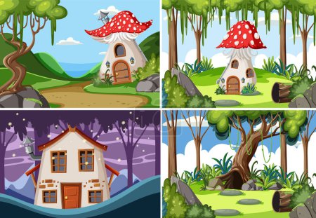 Illustration for A whimsical house nestled in a magical forest - Royalty Free Image